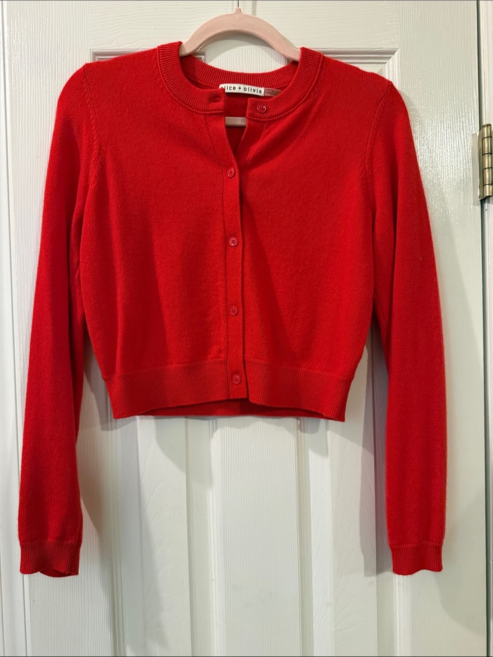 Alice + Olivia Red Cashmere Cropped Button Front Cardigan XS